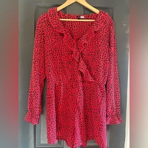 Divided Red Animal Print Romper